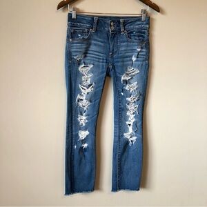 American Eagle Outfitters Artist Crop Distressed Ankle Denim Jeans Pants Blue